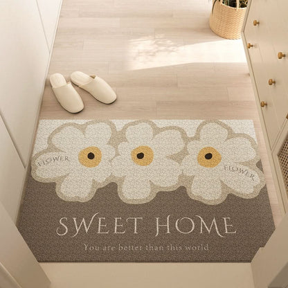 Washable PVC Door Mat with Floral Pattern and Non Slip Surface