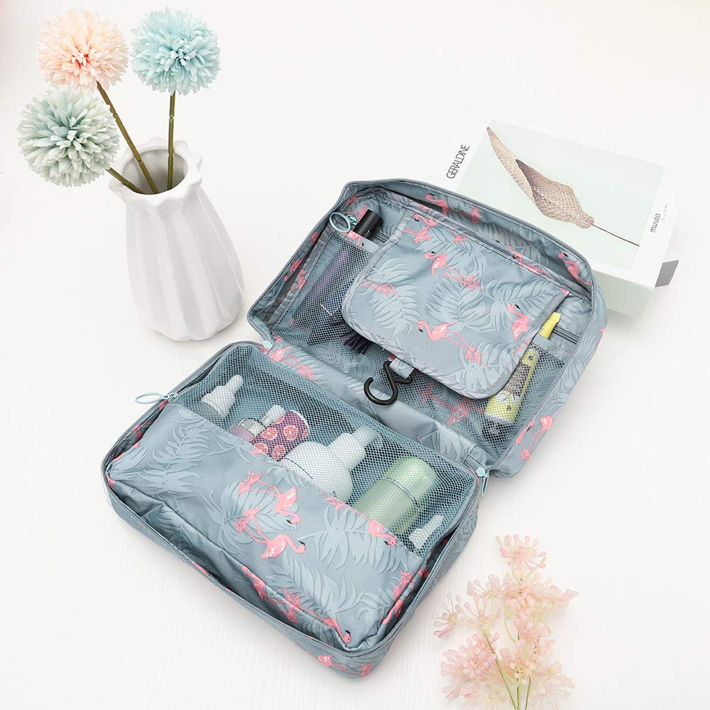 Water-Repellent Travel Cosmetic and Toiletry Bag with Hanging Hook