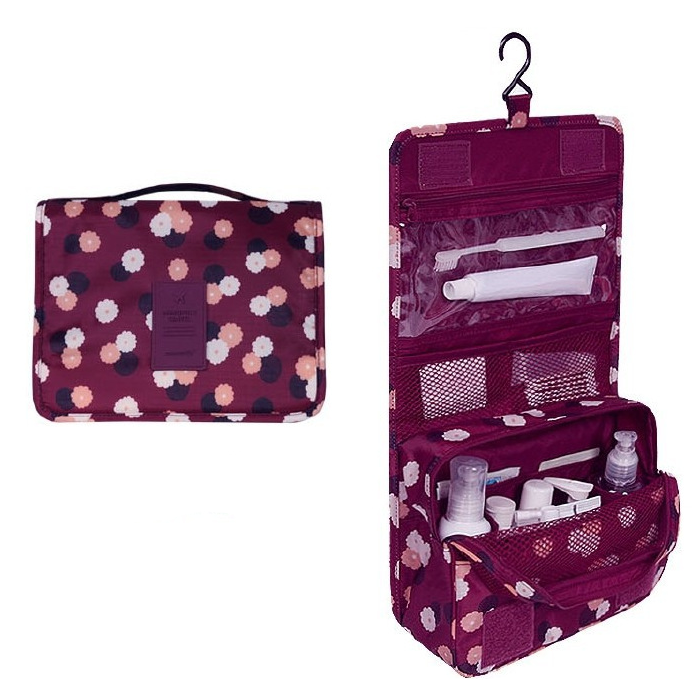 Water-Repellent Travel Cosmetic and Toiletry Bag with Hanging Hook