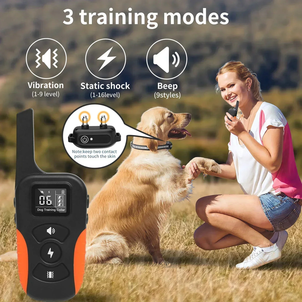 Waterproof Remote Dog Training Collar with Beep, Vibration and Shock Modes