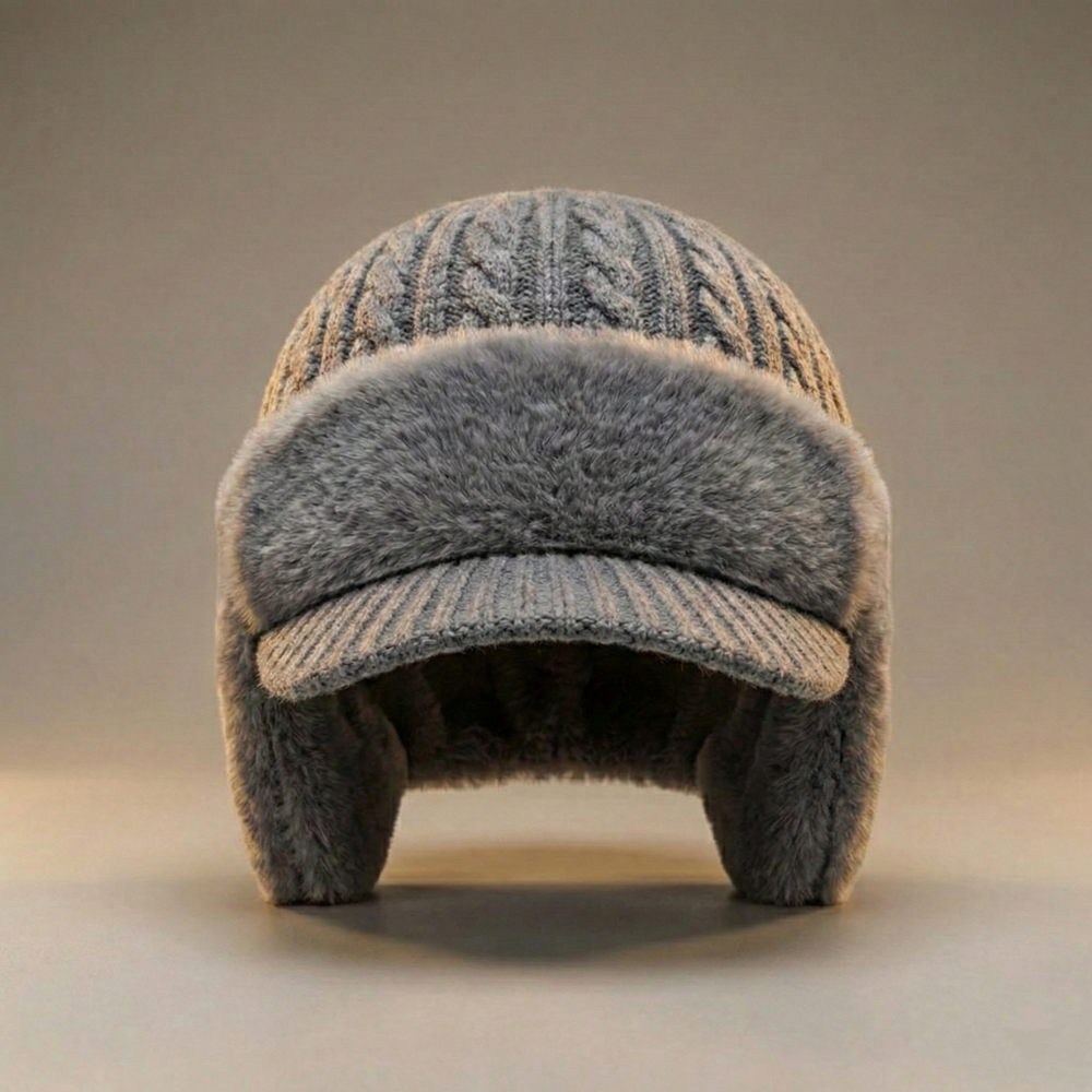 Winter Knit Trapper Hat Ear Flap Cap Visor Lightweight Cold Weather Outdoor Wear