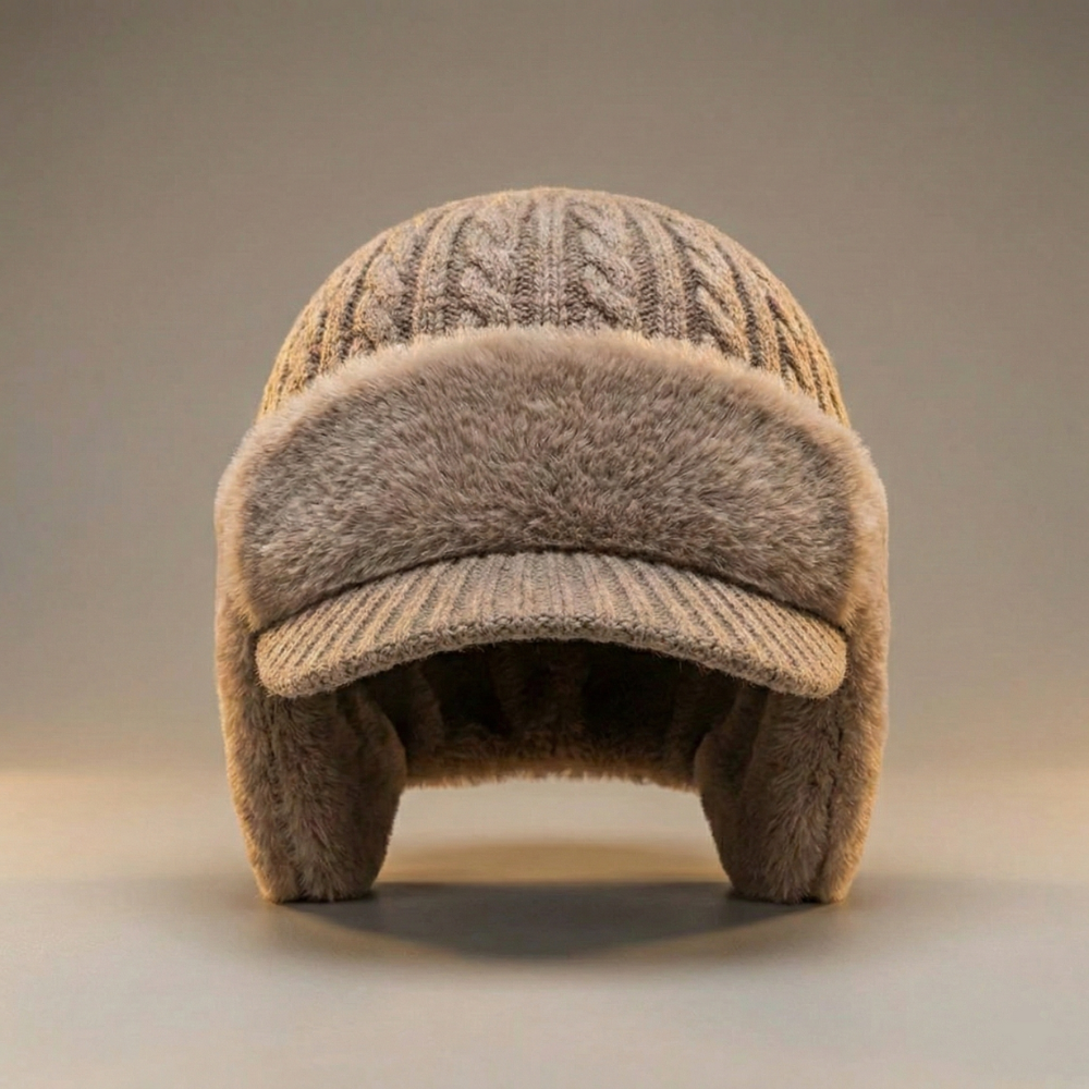 Winter Knit Trapper Hat Ear Flap Cap Visor Lightweight Cold Weather Outdoor Wear
