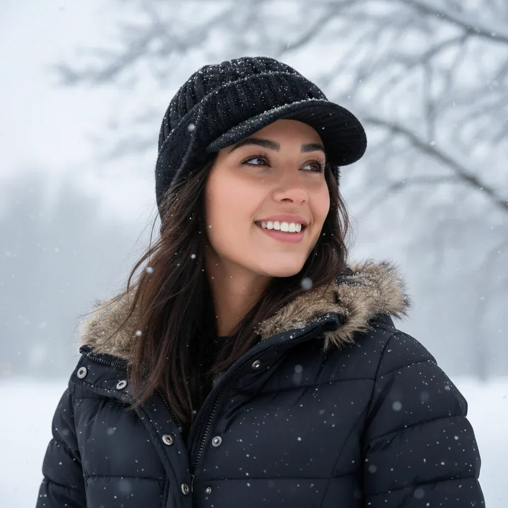 Winter Knit Trapper Hat Ear Flap Cap Visor Lightweight Cold Weather Outdoor Wear
