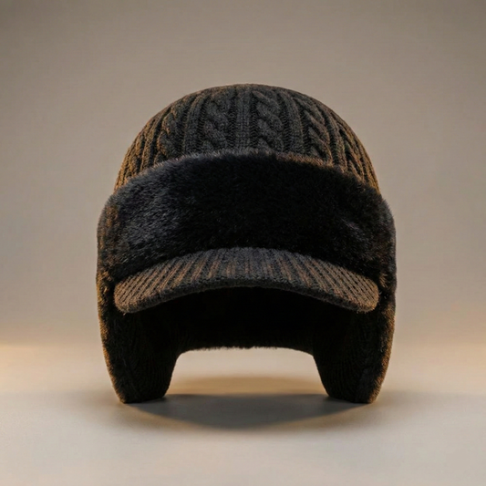 Winter Knit Trapper Hat Ear Flap Cap Visor Lightweight Cold Weather Outdoor Wear