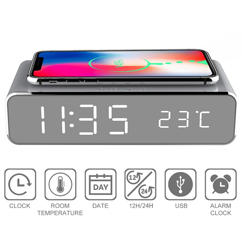 Wireless Charging Alarm Clock with Modern Compact Design