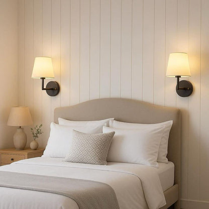 Wireless Fabric Wall Sconce Set with Dimmable 3 Colour Temperature Lighting and Remote