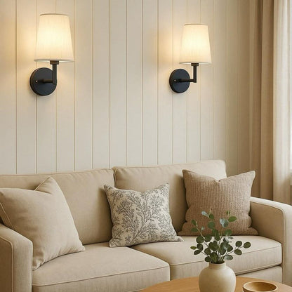 Wireless Fabric Wall Sconce Set with Dimmable 3 Colour Temperature Lighting and Remote