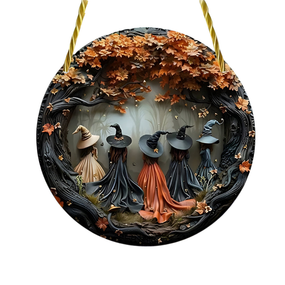 Witch Folklore Wood Door Hanging Sign Round Wall Art Decoration