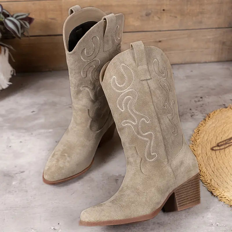Women's Ankle Cowboy Boots with Western Stitching and Comfortable Heel