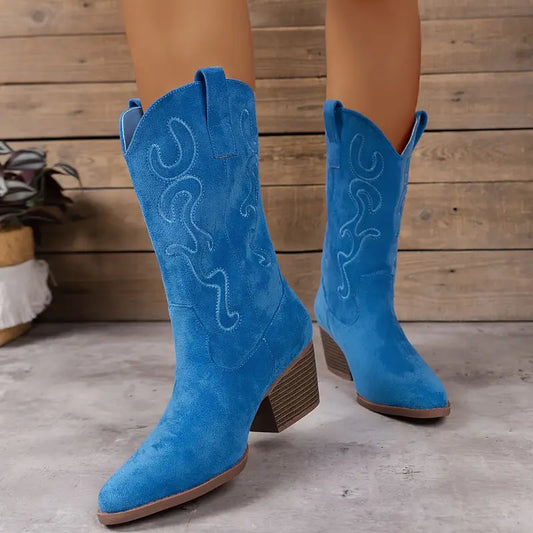 Women's Ankle Cowboy Boots with Western Stitching and Comfortable Heel