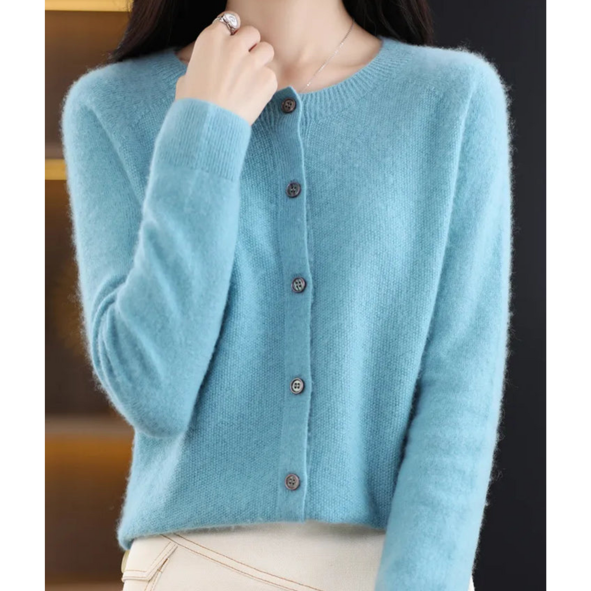 Women's O-Neck Button Front Cardigan with Solid Colour Design