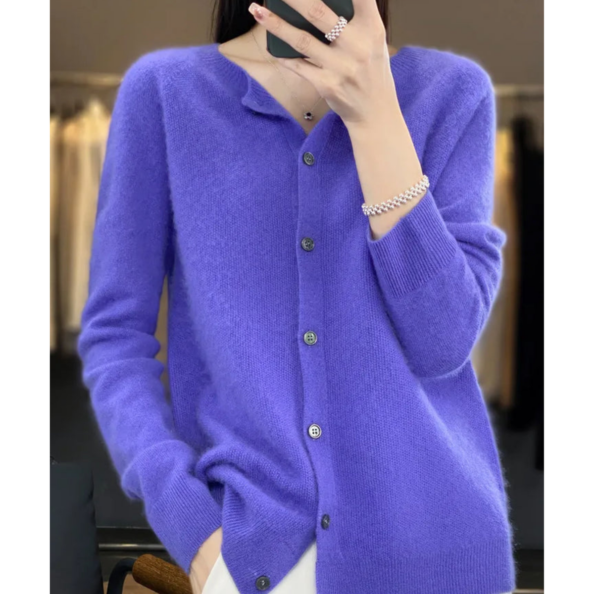 Women's O-Neck Button Front Cardigan with Solid Colour Design