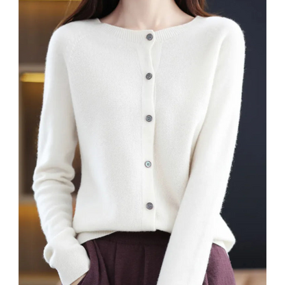 Women's O-Neck Button Front Cardigan with Solid Colour Design