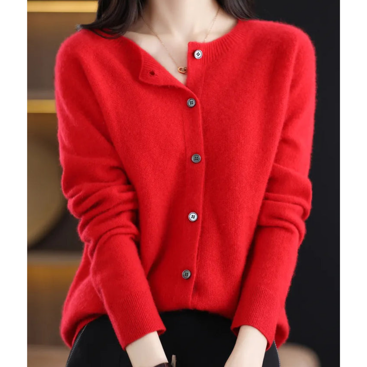 Women's O-Neck Button Front Cardigan with Solid Colour Design