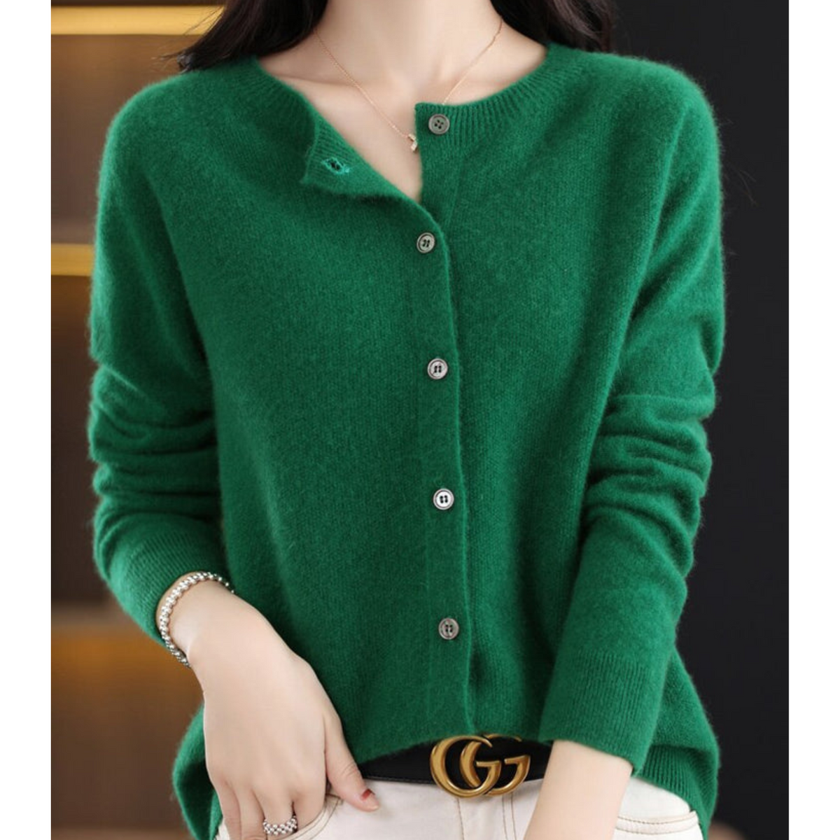 Women's O-Neck Button Front Cardigan with Solid Colour Design