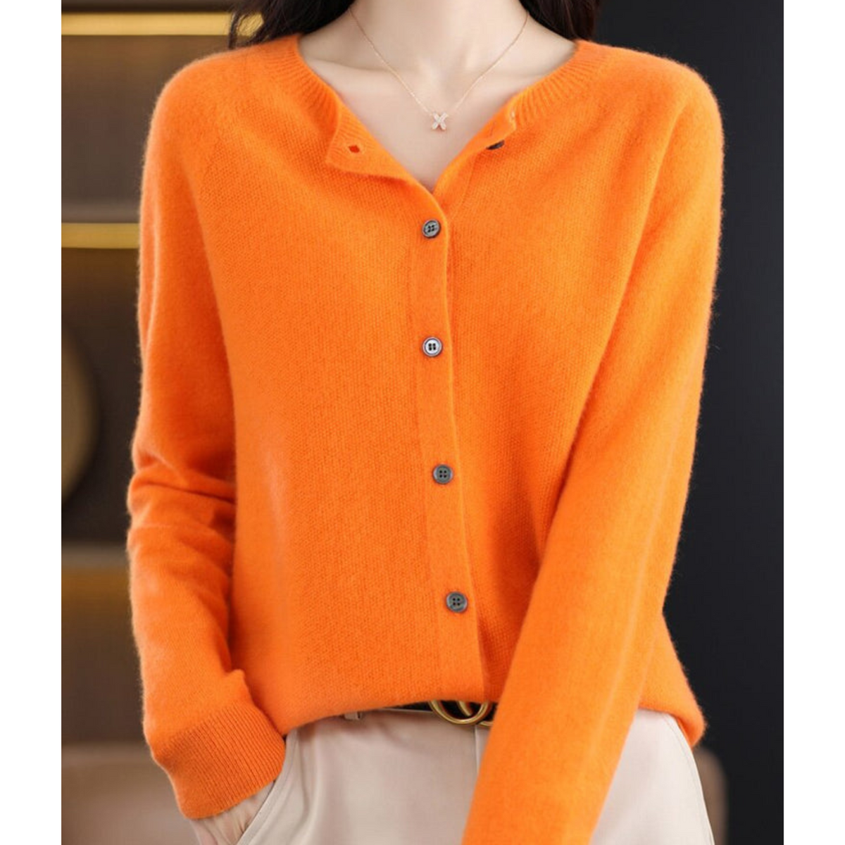 Women's O-Neck Button Front Cardigan with Solid Colour Design