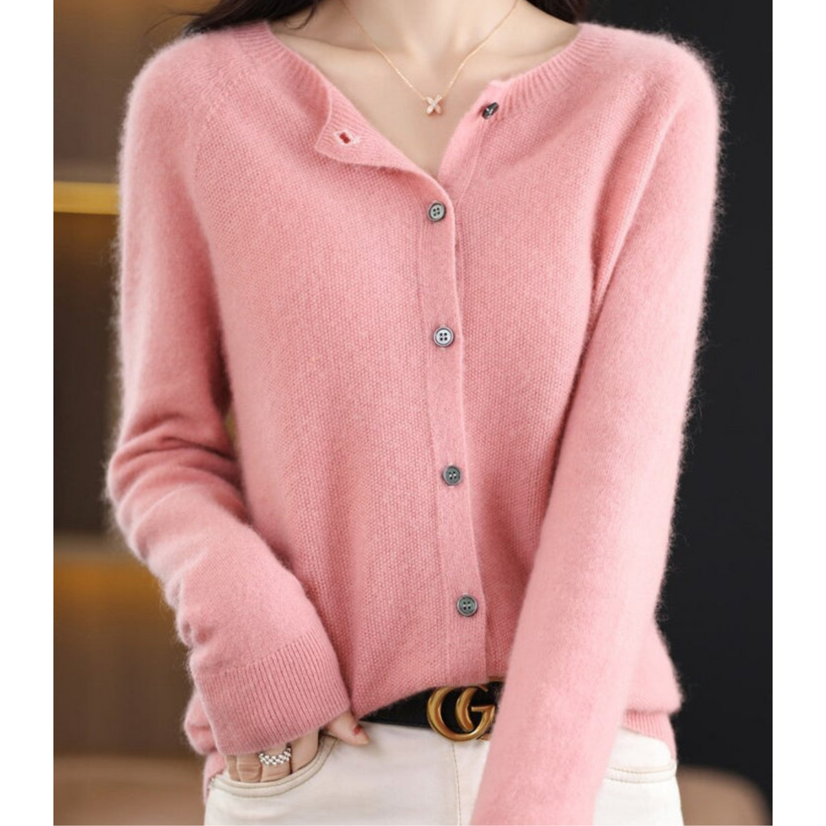 Women's O-Neck Button Front Cardigan with Solid Colour Design
