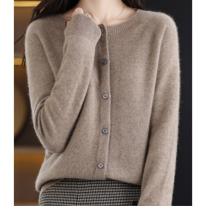 Women's O-Neck Button Front Cardigan with Solid Colour Design