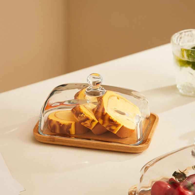 Wood and Glass Butter Dish for an Elegant Table Setting