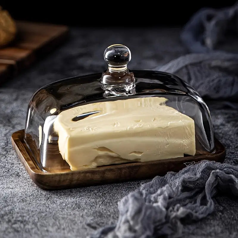 Wood and Glass Butter Dish for an Elegant Table Setting