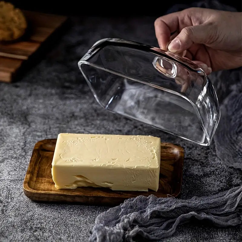 Wood and Glass Butter Dish for an Elegant Table Setting
