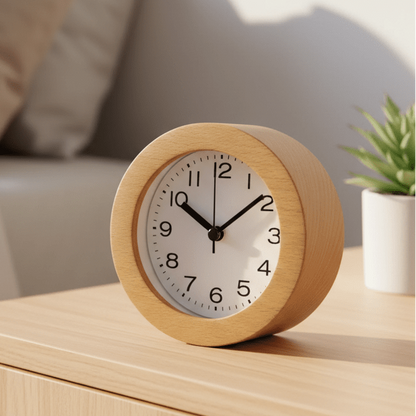 Wooden Alarm Clock with Silent Quartz Movement and Analogue Face