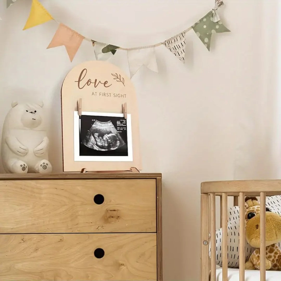 Wooden Baby Memory Frame for Ultrasound Photos and Birth Details