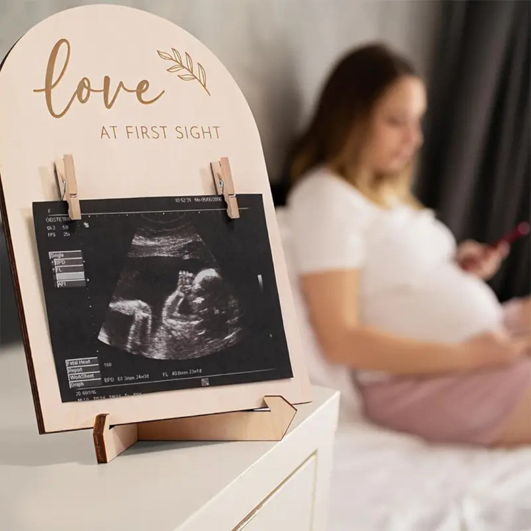 Wooden Baby Memory Frame for Ultrasound Photos and Birth Details