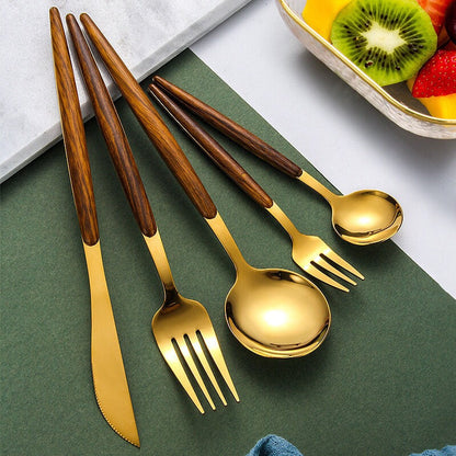 Wooden Handle Stainless Steel Cutlery Set with 5 Pieces