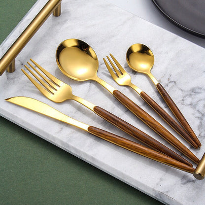 Wooden Handle Stainless Steel Cutlery Set with 5 Pieces