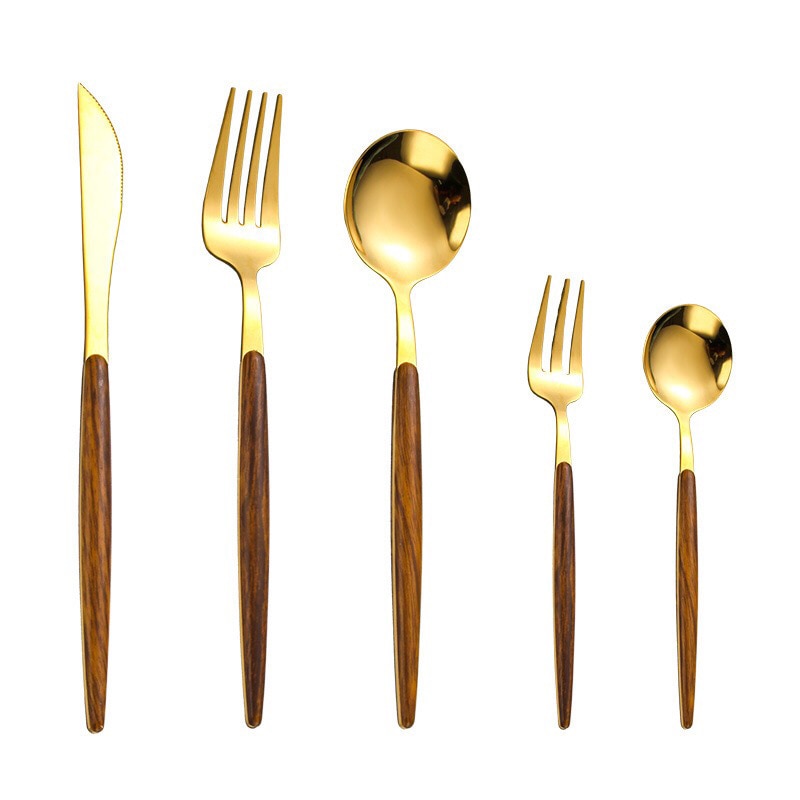 Wooden Handle Stainless Steel Cutlery Set with 5 Pieces