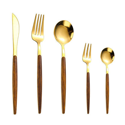 Wooden Handle Stainless Steel Cutlery Set with 5 Pieces