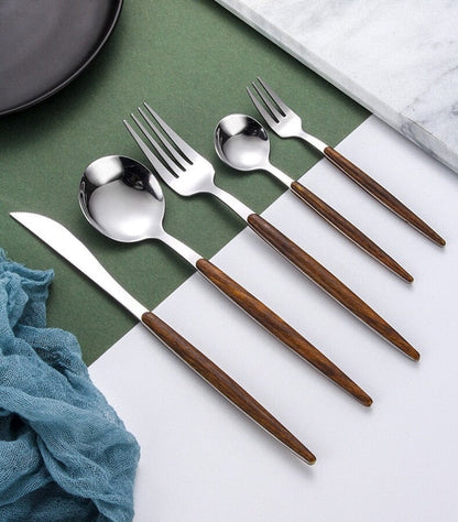 Wooden Handle Stainless Steel Cutlery Set with 5 Pieces