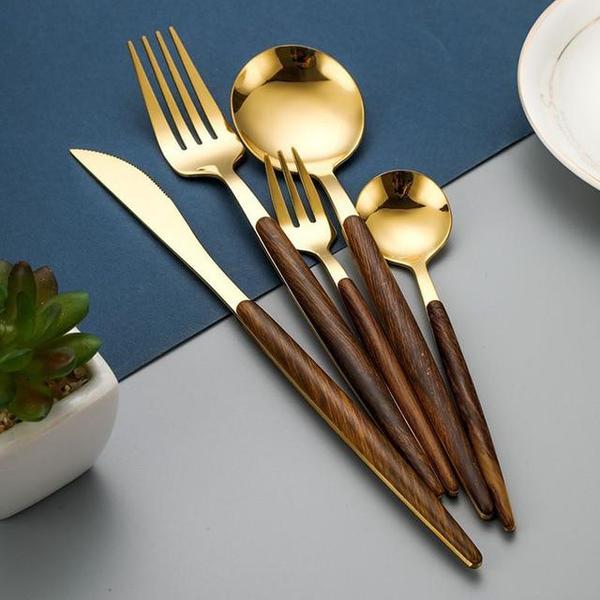 Wooden Handle Stainless Steel Cutlery Set with 5 Pieces