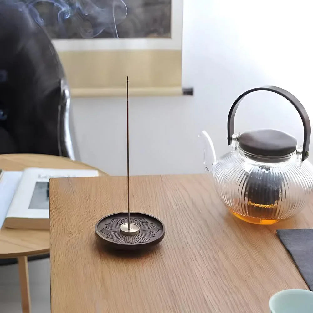 Wooden Incense Holder with Copper Insert and Ash Catcher Bowl