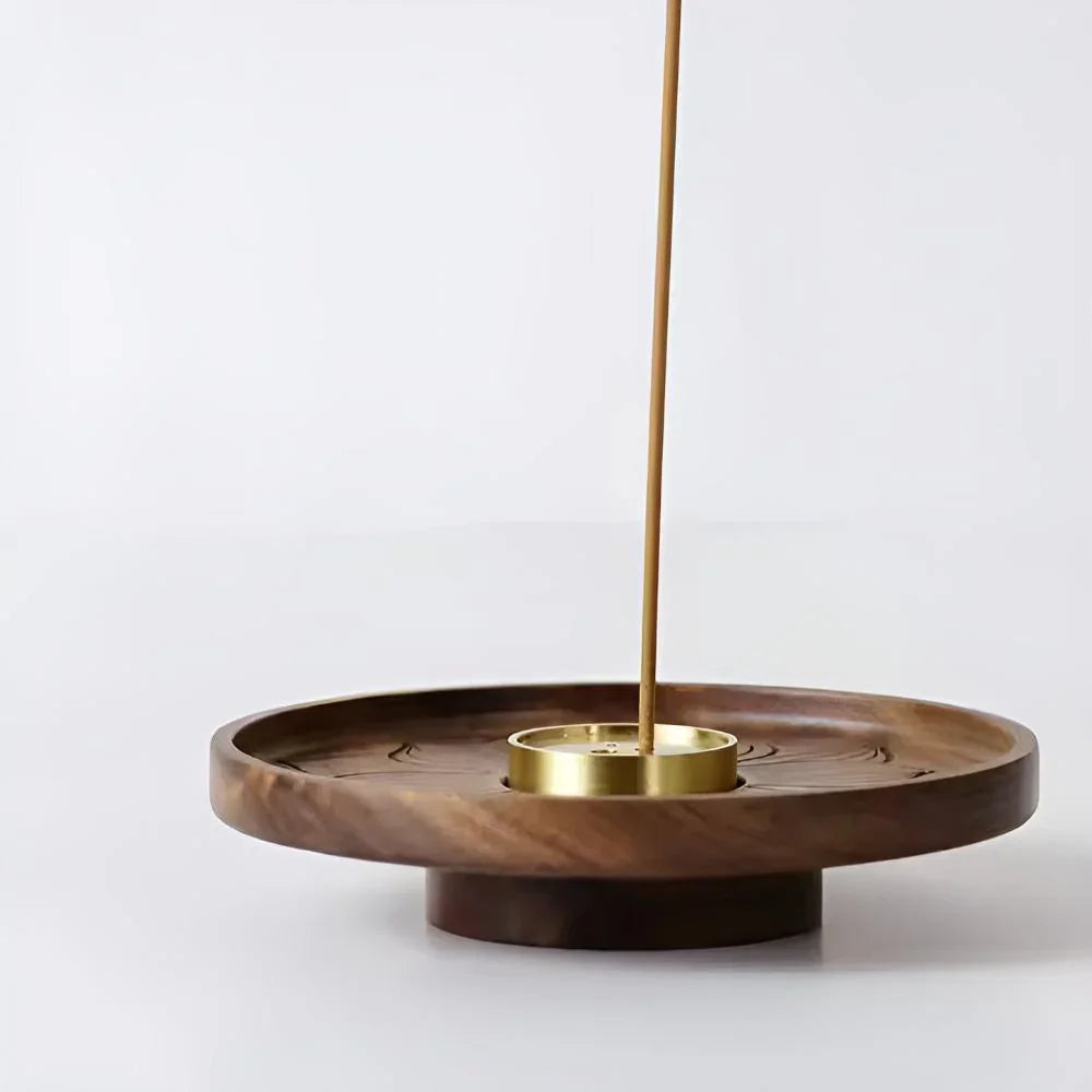 Wooden Incense Holder with Copper Insert and Ash Catcher Bowl