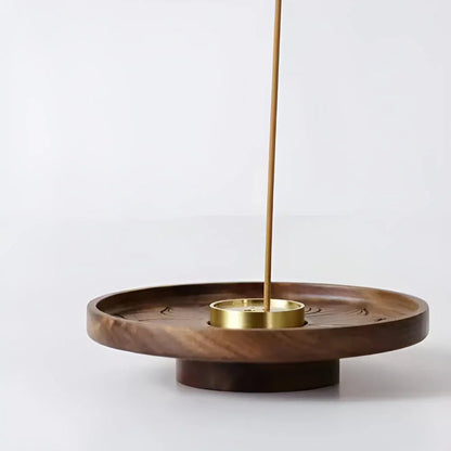 Wooden Incense Holder with Copper Insert and Ash Catcher Bowl