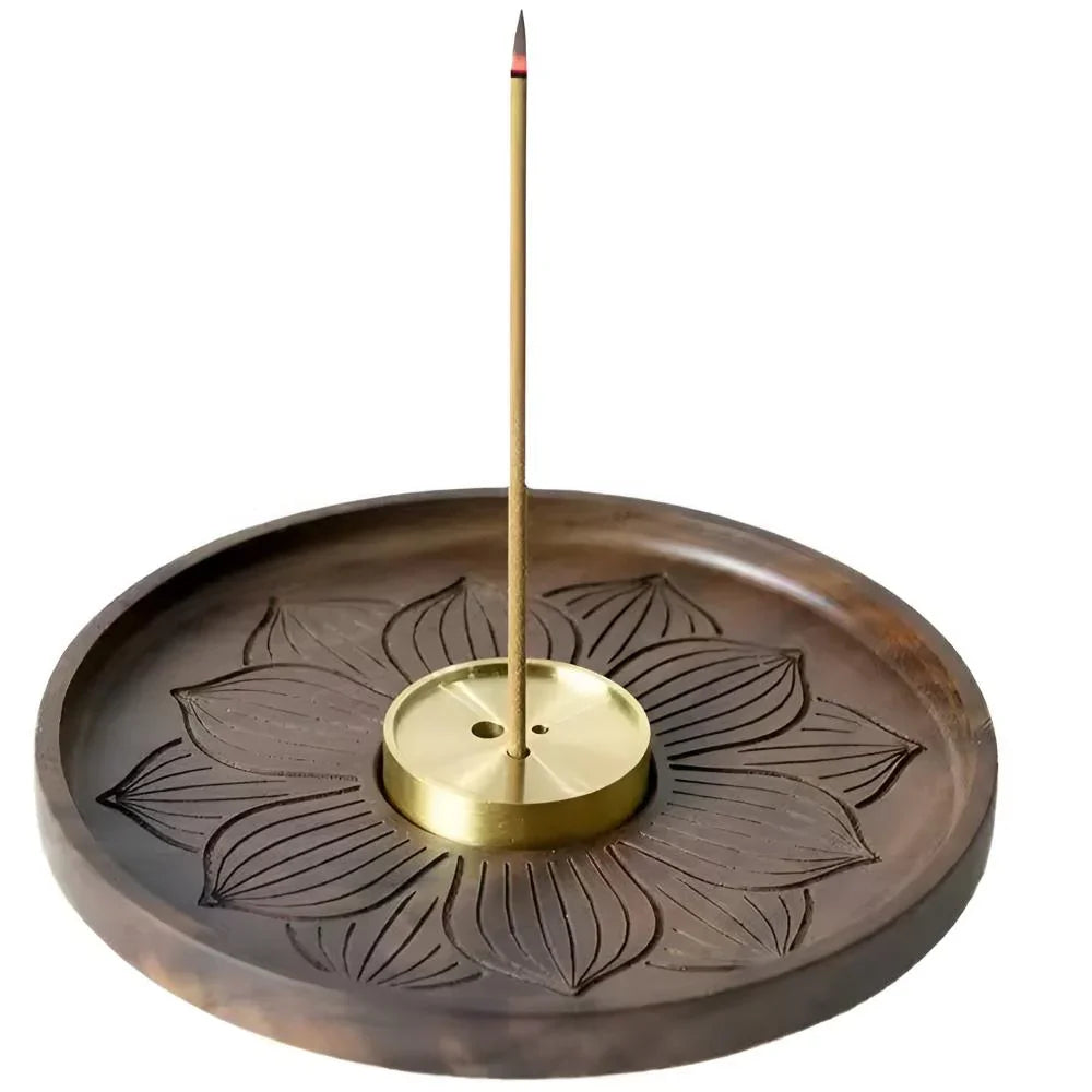 Wooden Incense Holder with Copper Insert and Ash Catcher Bowl