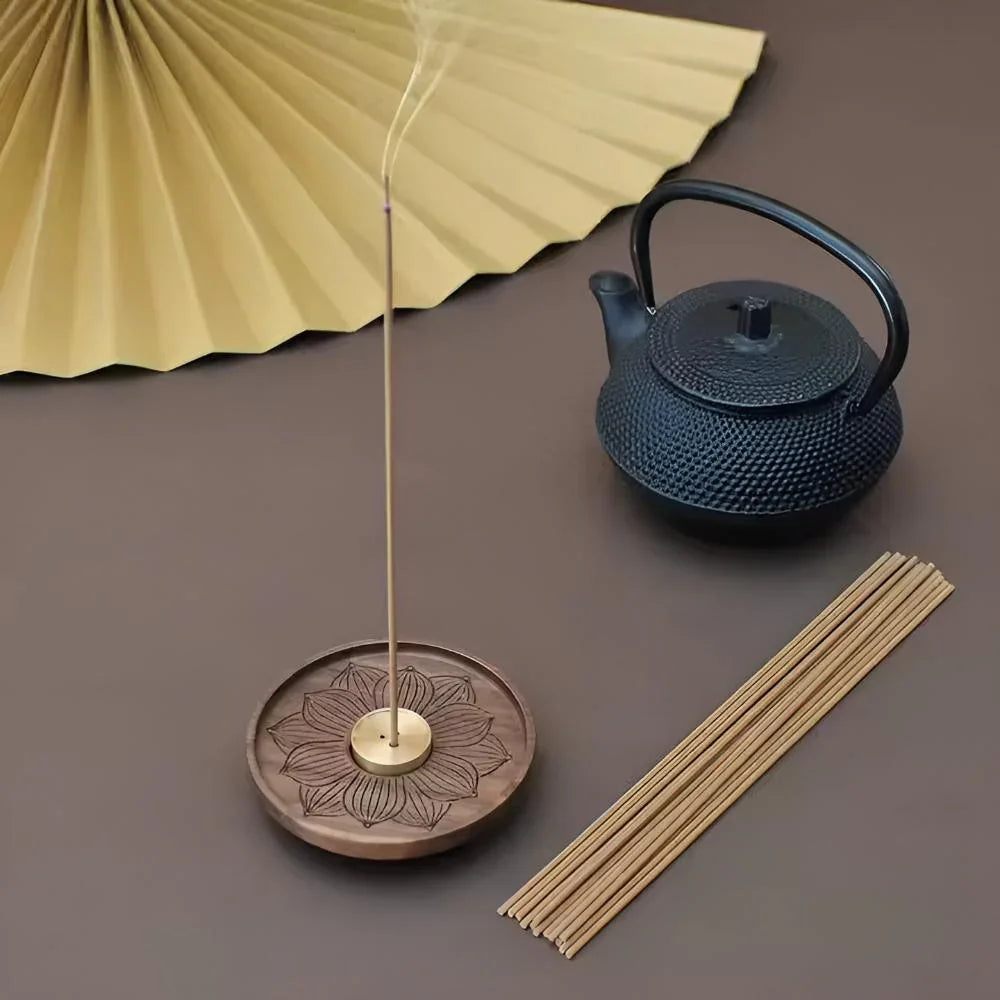 Wooden Incense Holder with Copper Insert and Ash Catcher Bowl