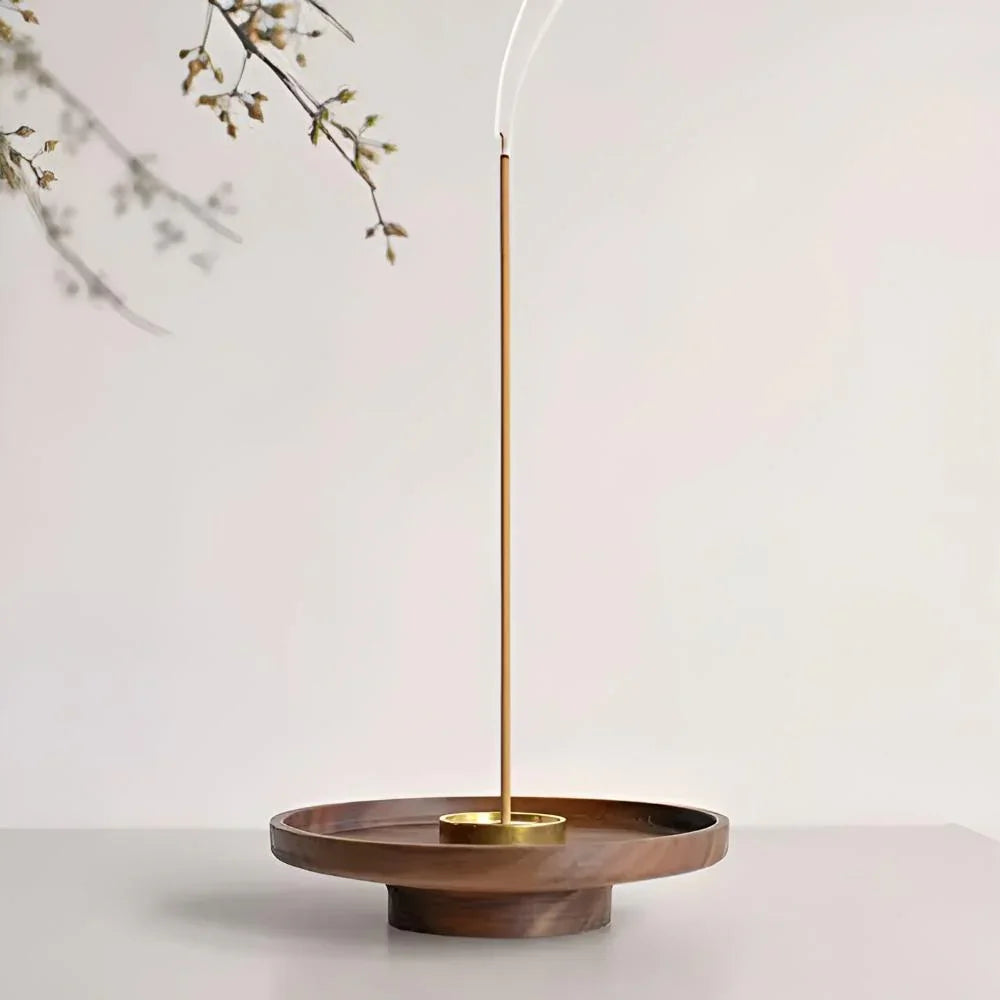 Wooden Incense Holder with Copper Insert and Ash Catcher Bowl