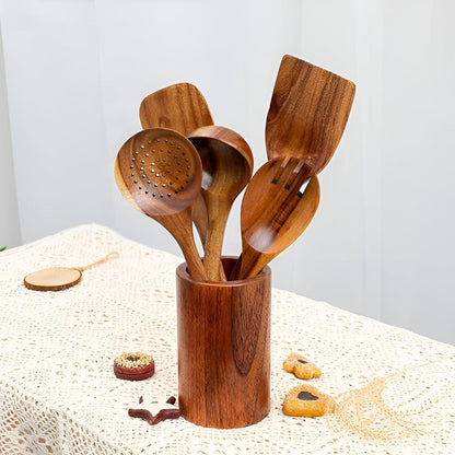 Wooden Kitchen Utensil Holder – Minimalist Organiser with Drainage Design