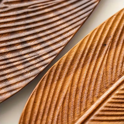 Wooden Leaf-Shaped Serving Tray – Natural Solid Wood Design with Comfortable Handles