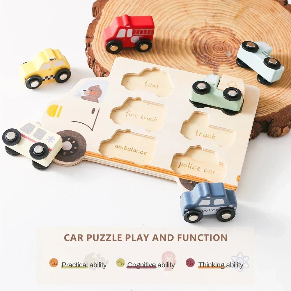 Wooden Montessori Puzzle Toy for Preschool Children with Fun Themes