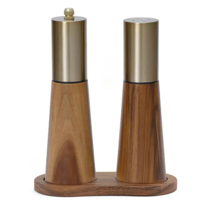 Wooden Pepper Mill with Adjustable Grind and Gold Stainless Steel Details