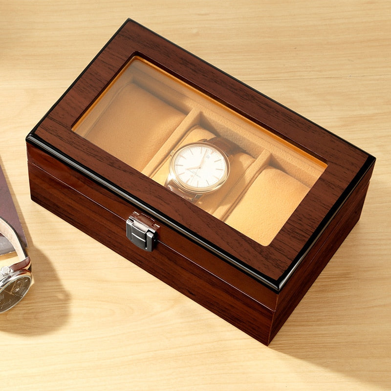 Wooden Watch Box with Velvet Interior for Watch Storage and Display