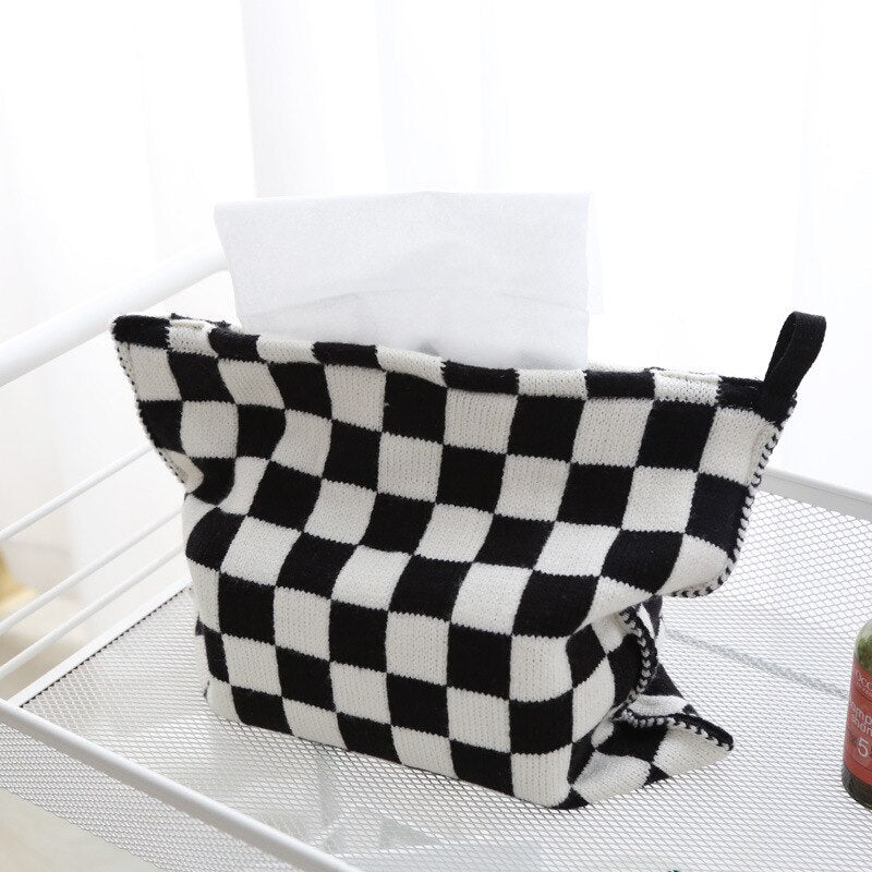 Woven Cotton Tissue Box Cover with Striped Design