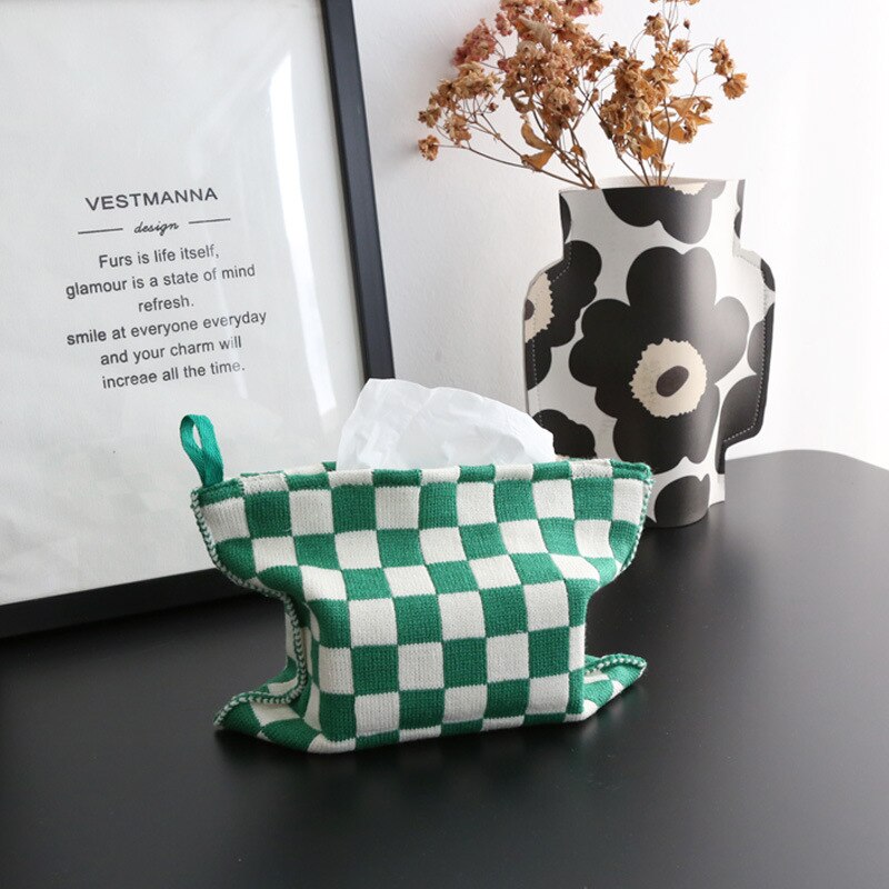 Woven Cotton Tissue Box Cover with Striped Design