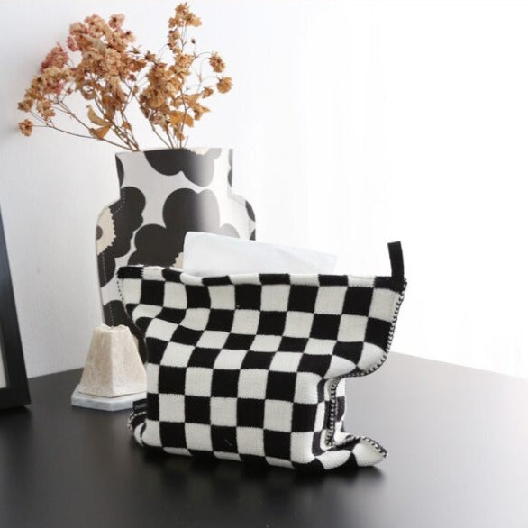 Woven Cotton Tissue Box Cover with Striped Design
