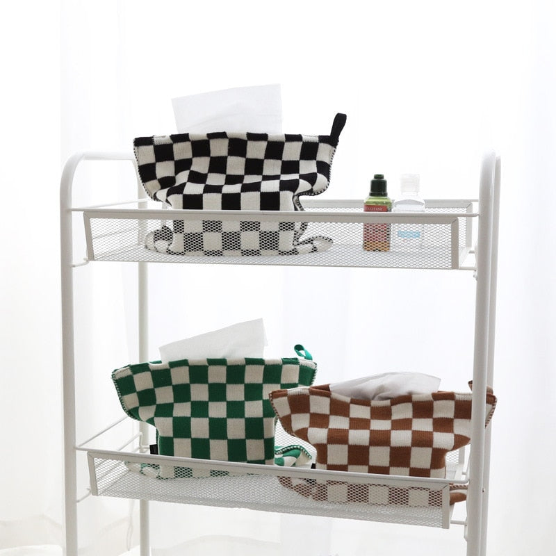 Woven Cotton Tissue Box Cover with Striped Design