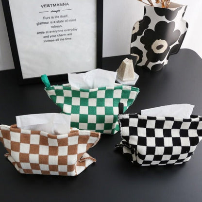 Woven Cotton Tissue Box Cover with Striped Design
